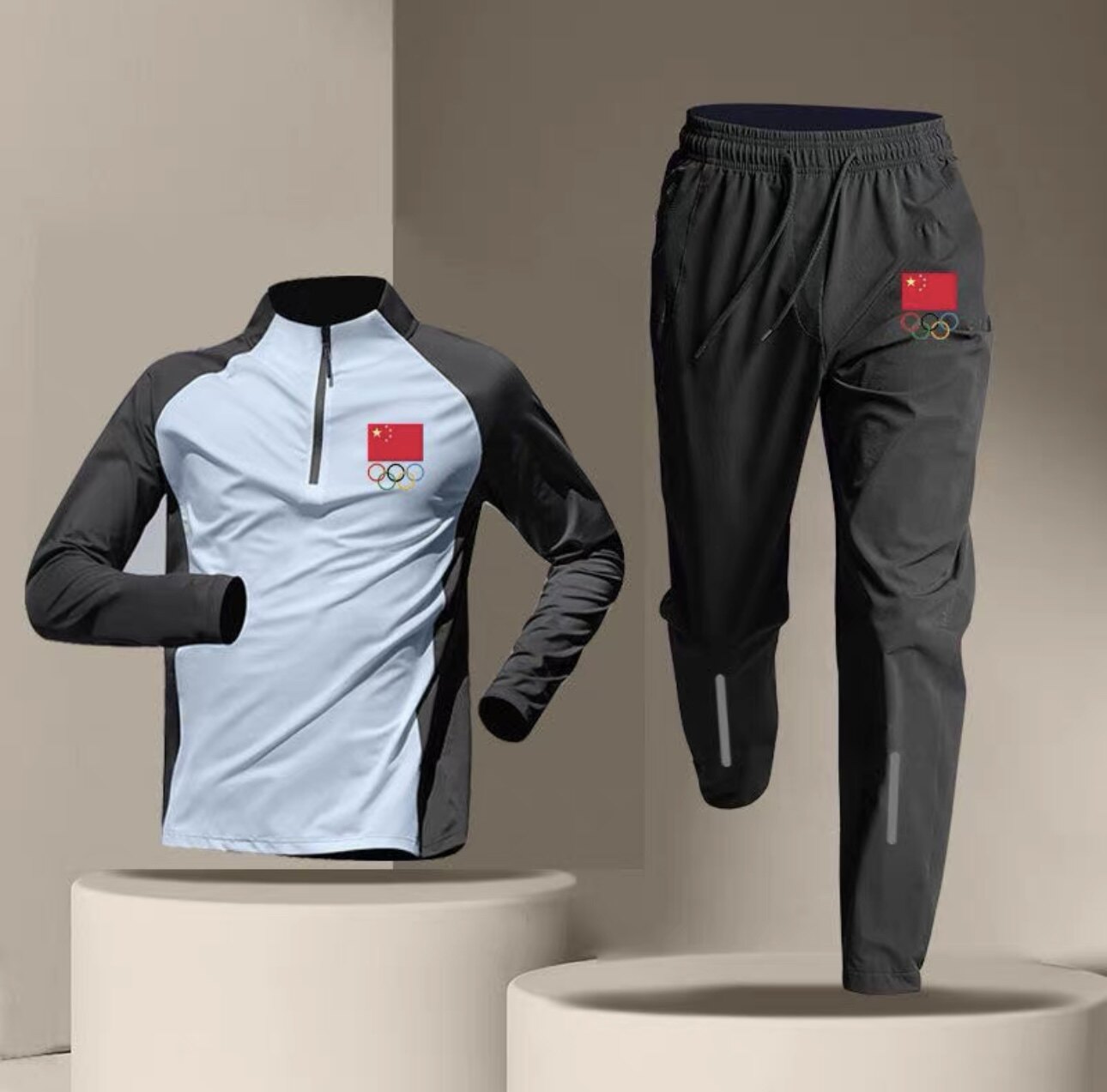 SU BINGTIAN HAS THE SAME SPORTS STUDENT TRACK AND FIELD TRAINING CLOTHES QUICK-DRYING SPORTS SUITS RUNNING FITNESS HALF-ZIP TOPS AND TROUSERS