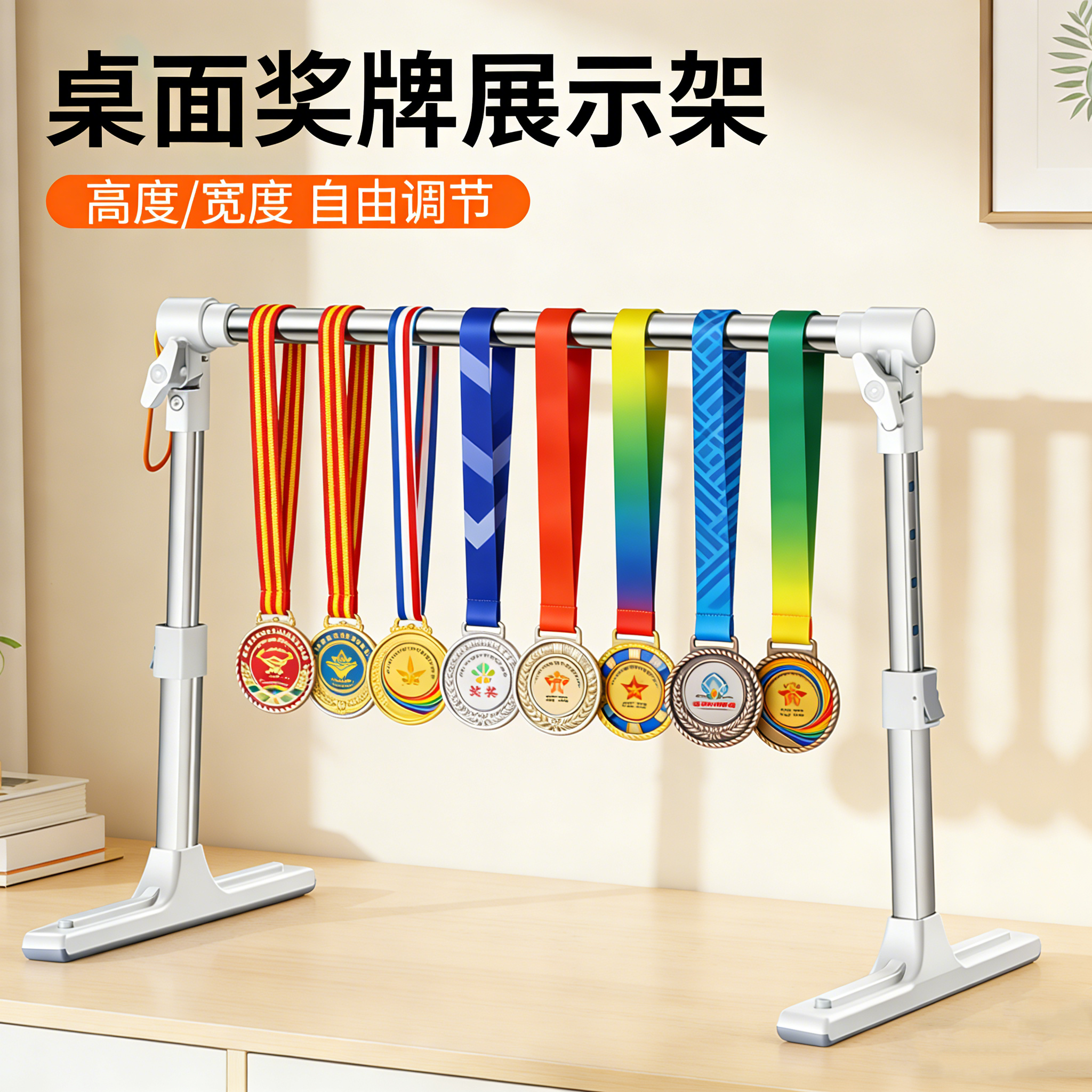 马拉松奖牌收纳展示架可伸缩升降
