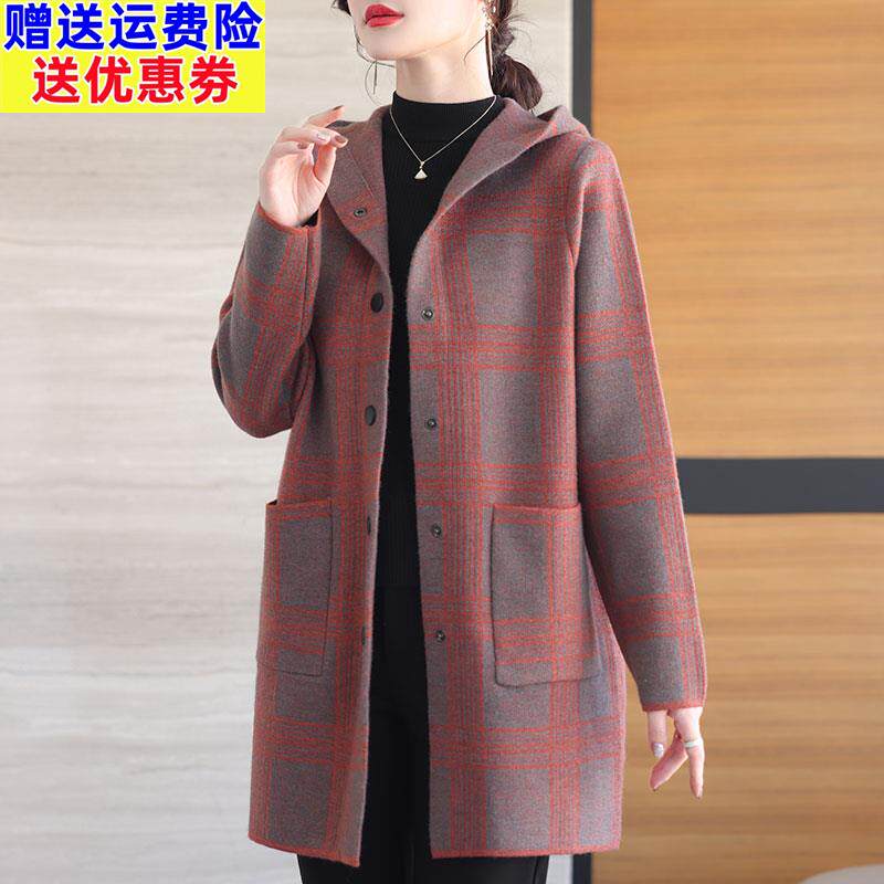 秋冬年轻妈妈装女中长版格子毛呢外套胖MM加肥加大码双面羊绒大衣