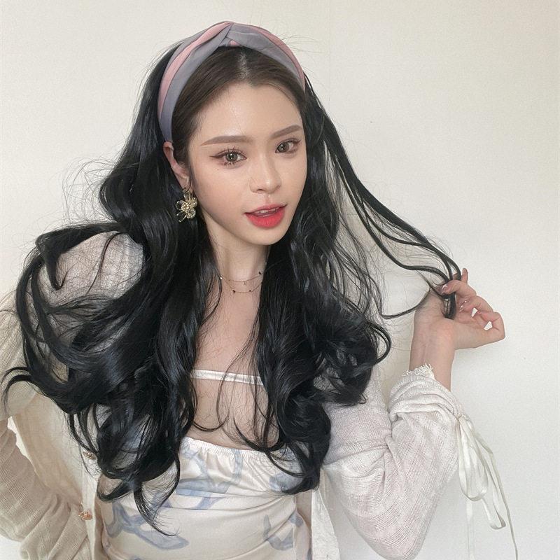 抖音带货假发女发箍一体式大波浪长发化纤半头套仿真长卷发片图片
