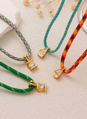 亚马逊热销多巴胺编织彩绳锆石项链轻奢个性复古风项链首饰品