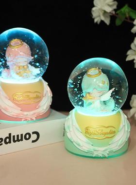 卡通女孩发光雪花水晶球音乐盒创意家居摆件男女生日礼物学生礼品