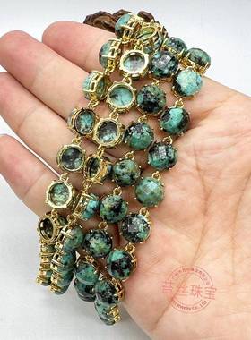 天然青金圆形切面双环吊坠爪镶挂坠DIY链条饰品配件饰品水晶手链