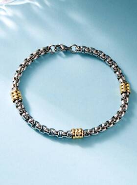 欧美时尚钛钢方珍珠手链间金手链项链男女通用粗糙霸气链百搭配饰