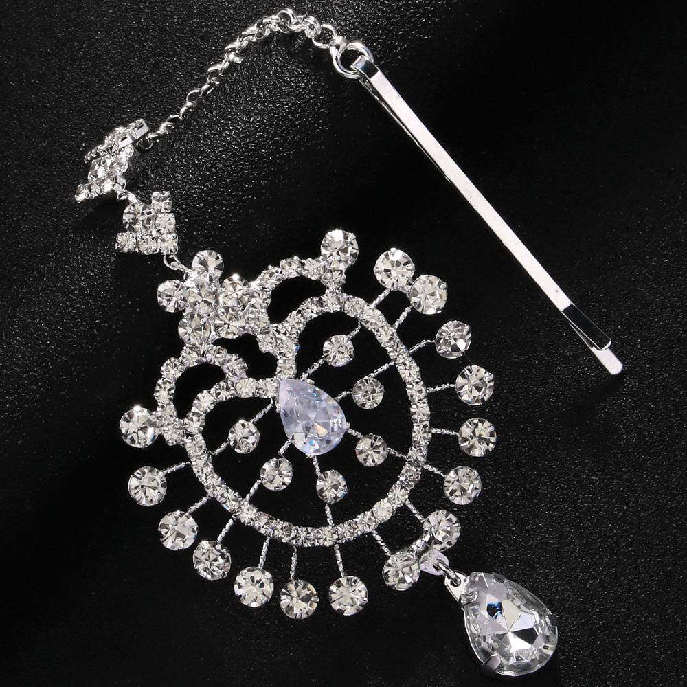 跨境热销印度头饰眉心坠女水钻发链单坠配饰民族风奢华一字夹头饰