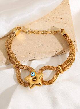 欧美跨境小众设计感手环女简约冷淡风卡扣打结手链五角星松石手饰