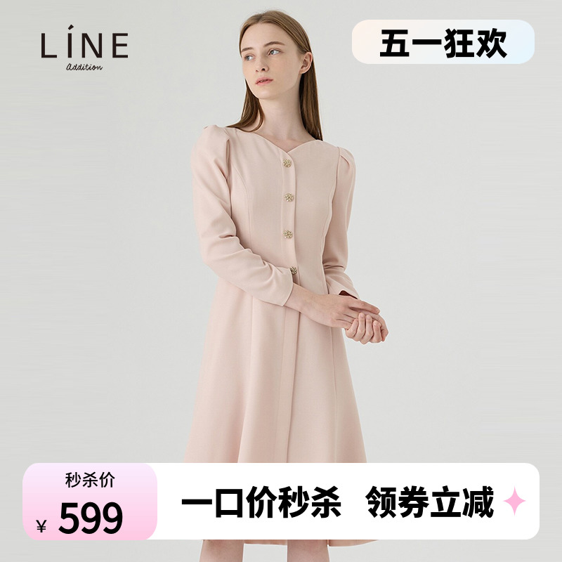 line韩版春季优雅连衣裙女收腰显瘦简约轻熟风长裙NGOPMJ9700