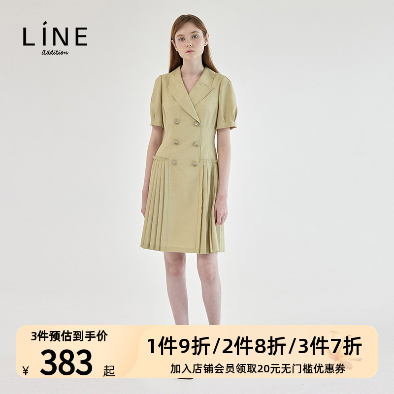 line女装双排扣长裙夏季新款高腰百褶西装连衣裙NWOPLF0700