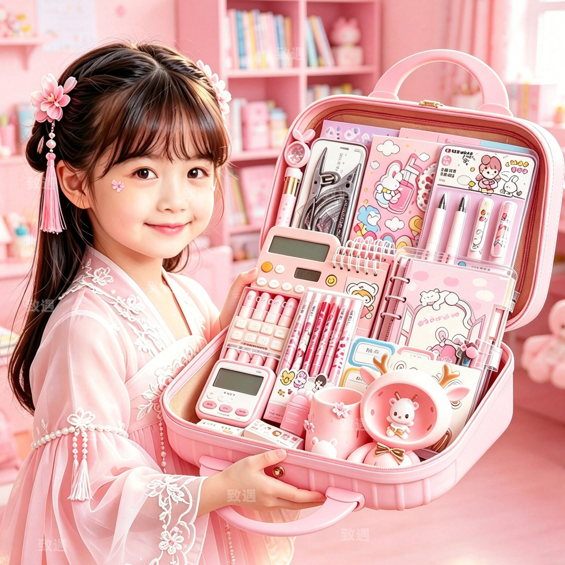 2026新款女童粉色高端文具礼盒