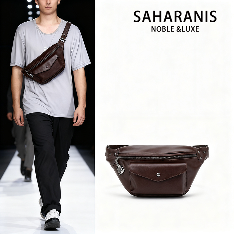 Saharanis轻奢真皮男士胸包休闲斜挎包大容量高级感手工牛皮腰包