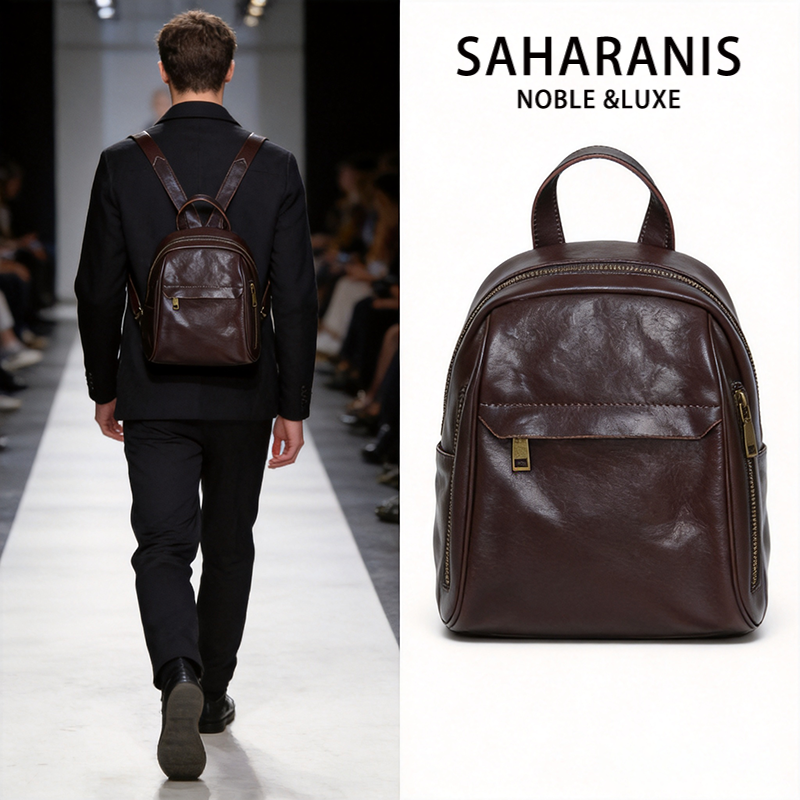 Saharanis轻奢真皮双肩包男女通勤百搭休闲背包头层牛皮小号书包