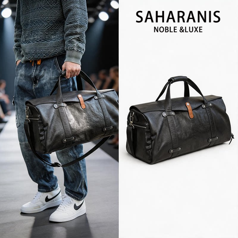 Saharanis高端男士商务出差真皮旅行包运动休闲健身包手提包