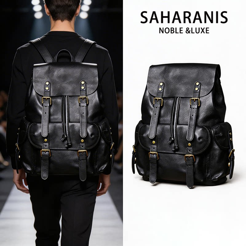 Saharanis复古真皮男士双肩包