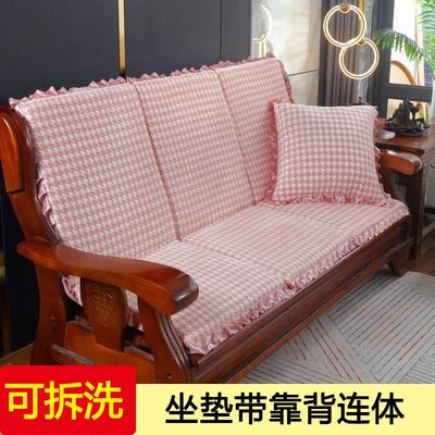 2024新款单人座实木沙发垫带靠背连体冬季加厚毛绒红木长椅子坐垫