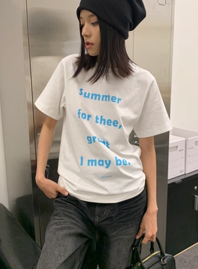 BasicMatch男女款白色多色夏日标语印花短袖T恤情侣装