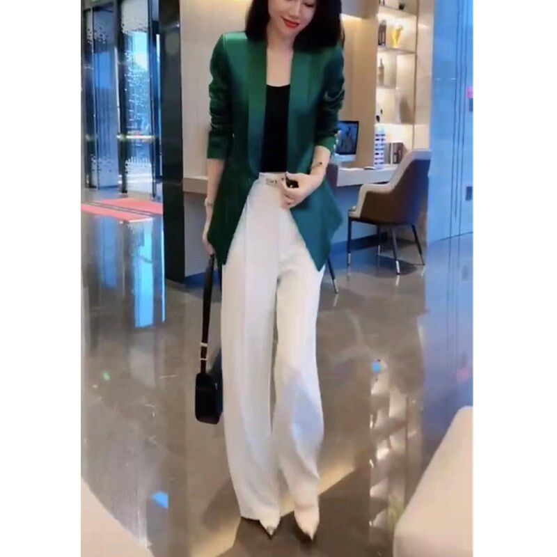 法国george melis秋季新款时尚色长袖西服高腰直筒裤显瘦女