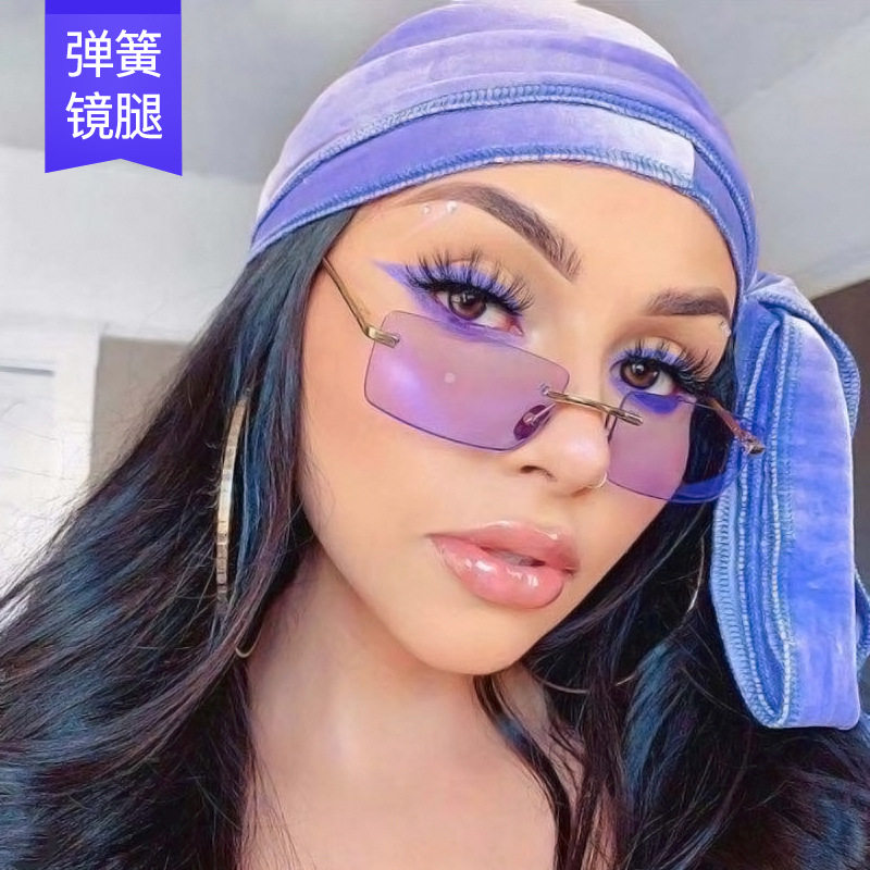 法国george melis无框太阳眼镜女方形小框海洋片弹簧腿墨镜ins