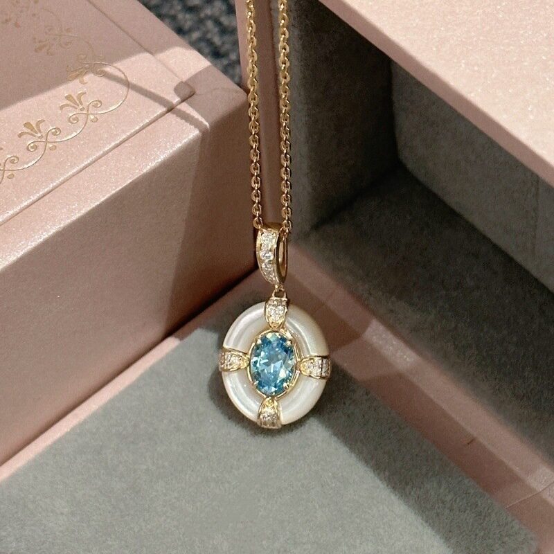 法国entle mottovintae中古风梦幻海蓝宝石白蝶贝母项链s925银托