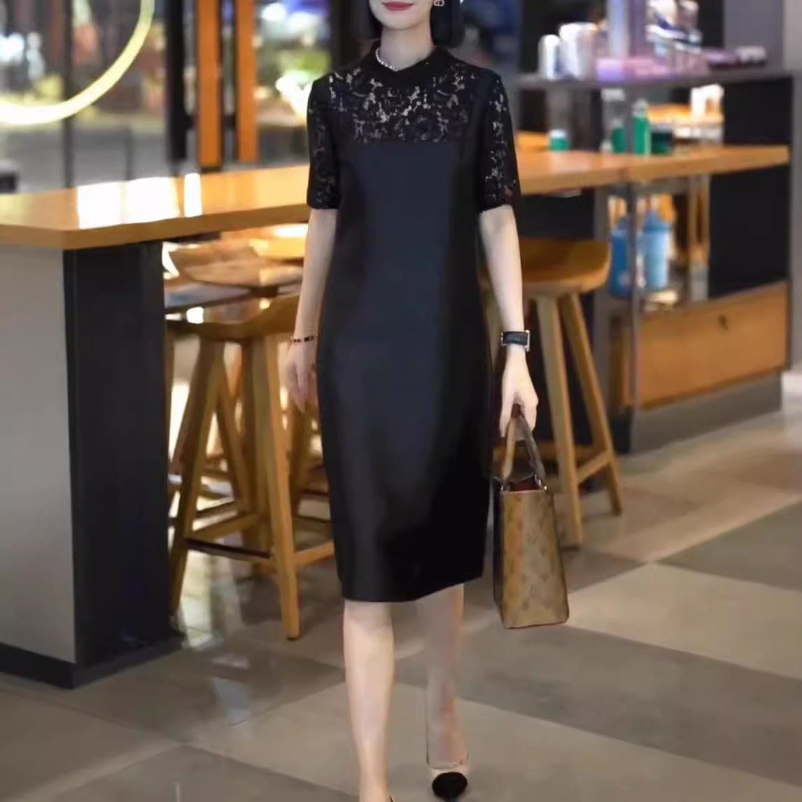 法国george melis夏季新款时尚名媛高端精致拼接假两件连衣裙