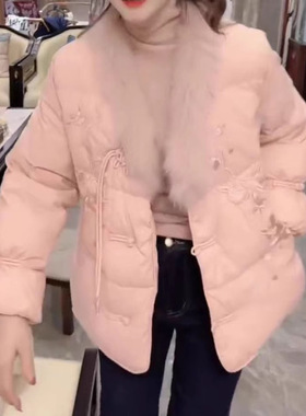 法国george melis冬季新款时尚甜美国风毛毛领棉服减龄外套女