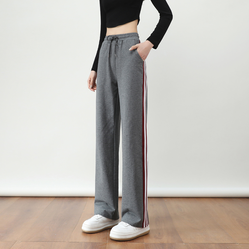 中高腰大直筒鲈梦长裤女宽松条纹