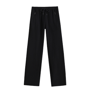 拉链裤袋冬季超细绒保暖女式运动裤松紧带系带中高腰直筒裤休闲