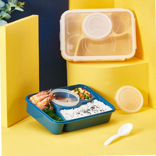 饭盒五格四格塑料便当盒套装儿童学生餐盒日式卡通可爱带汤碗饭盒