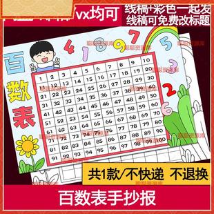百数表手抄报模板小学生一二年级趣味数学百以内数字认识学习线