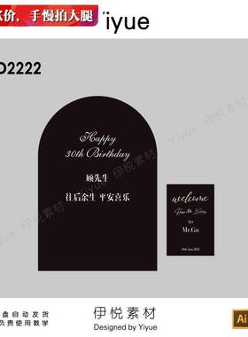 简约深灰色黑色成人生日派对男士30岁气球布置背景kt板素材设计