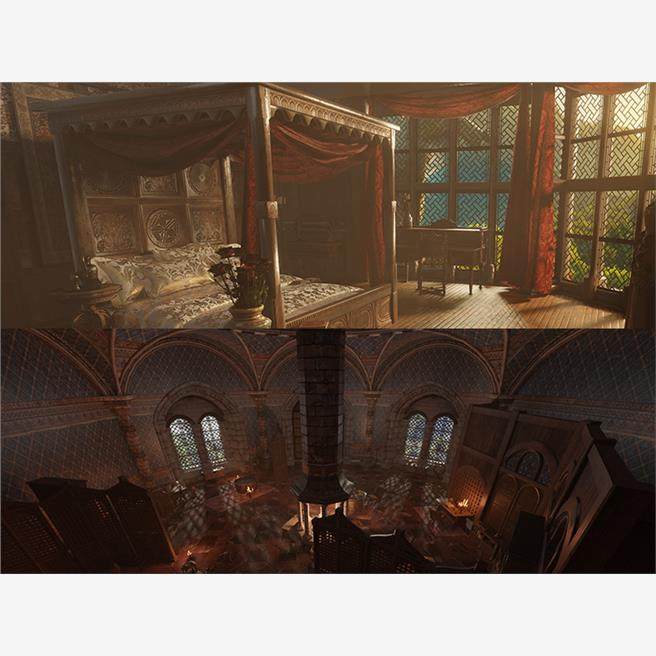 Blender中世纪风格室内场景3d模型 木床地毯花瓶屏风窗帘素材1780