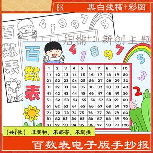 百数表手抄报模板小学生一二年级趣味数学百以内数字认识学习线