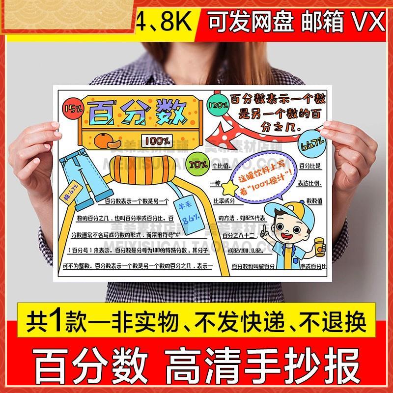 百分数手抄报模板电子版小学生趣味数学知识百分比小报黑白线稿a4