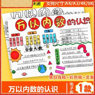 万以内数的认识数学小报手抄报电子模板黑白半成品打印涂色线稿A4