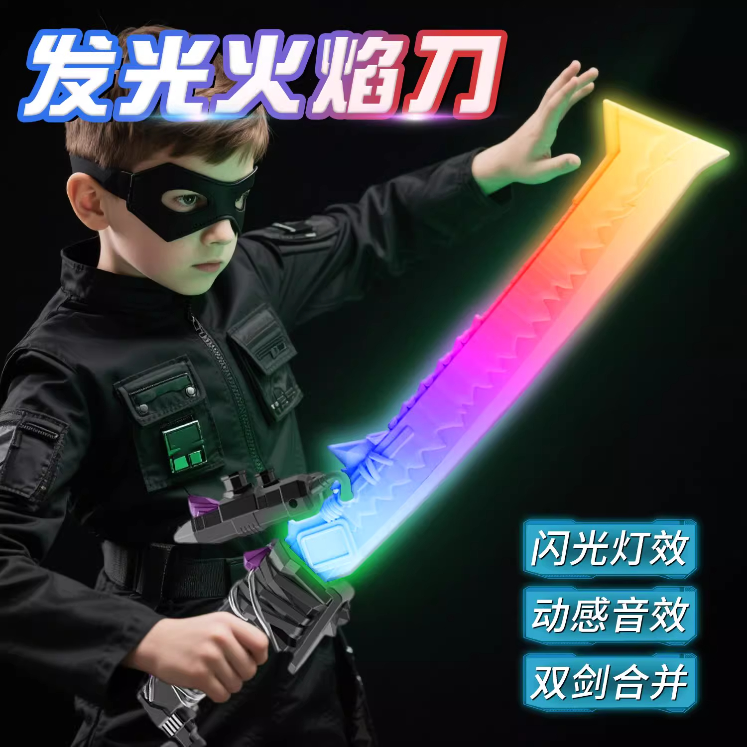 儿童发光火焰刀玩具男孩吃鸡周边兵器游戏道具模型武器二合一双刀