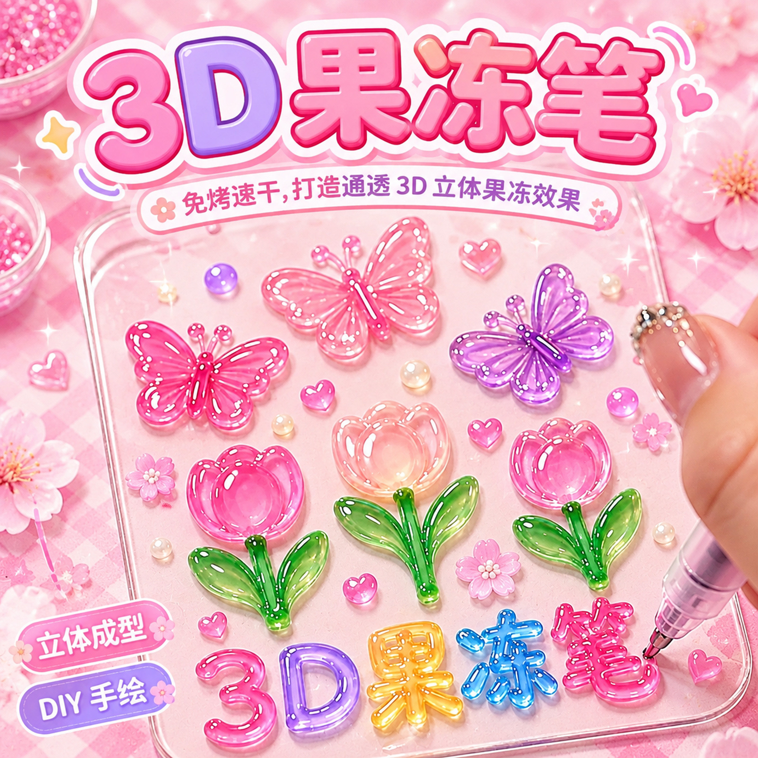 3d果冻笔立体彩色闪光啫喱笔儿童玩具女孩diy手绘涂鸦多色笔2026新款果汁荧光笔高颜值ins风小学生专用轮廓笔