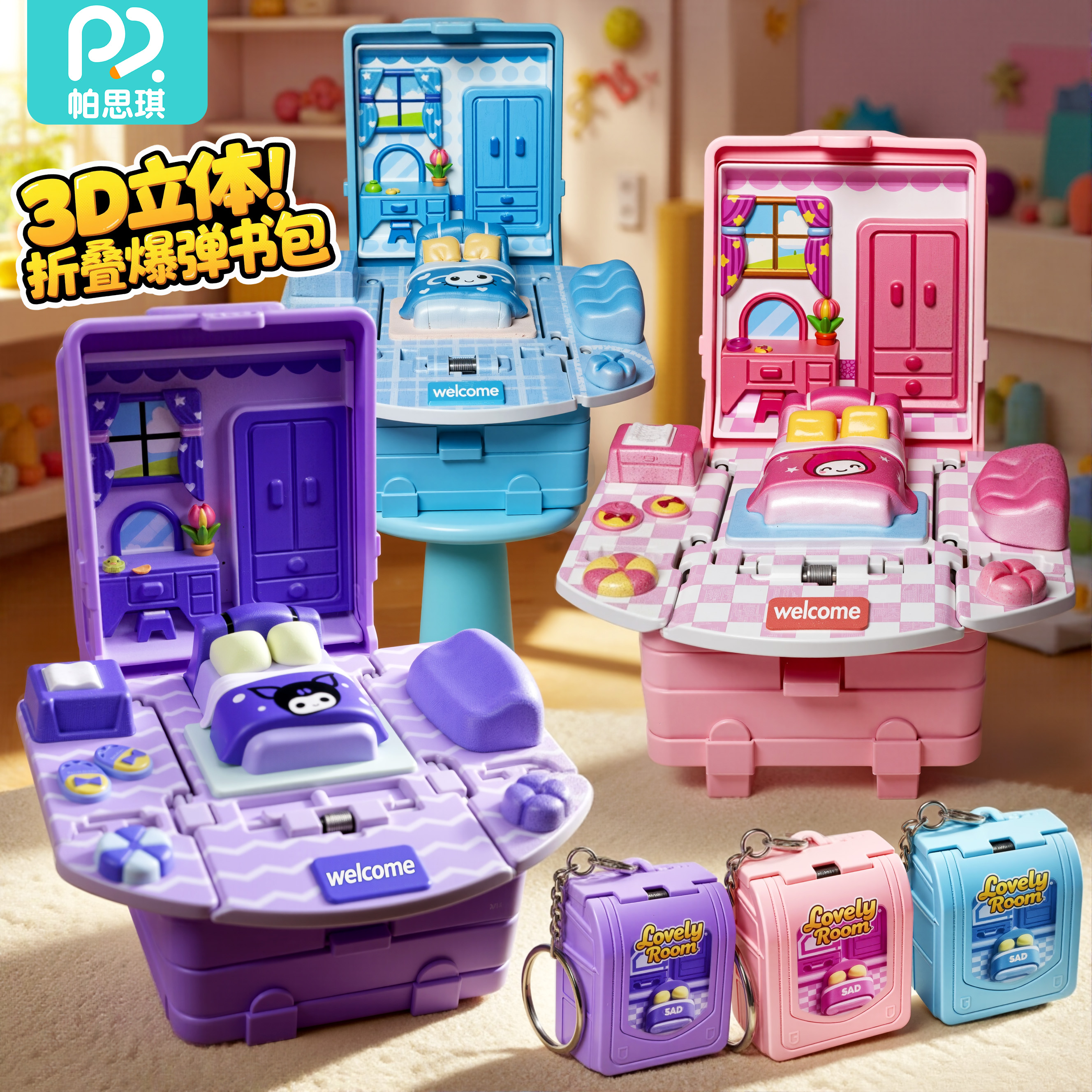 三丽鸥3d立体三地迷你折叠书包