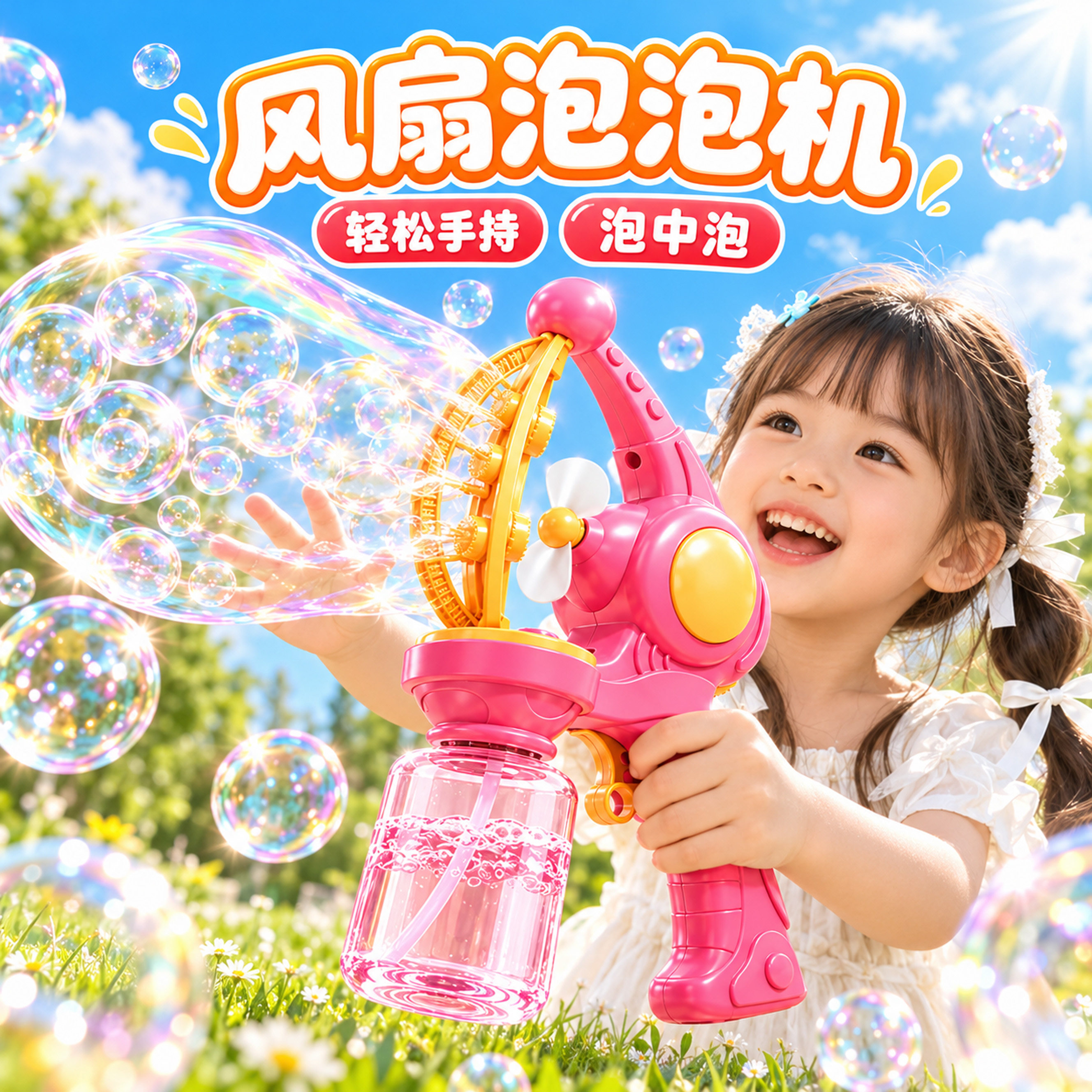 2026风扇泡泡机儿童手持电动吹泡泡玩具枪婴幼儿生日礼物女孩3岁