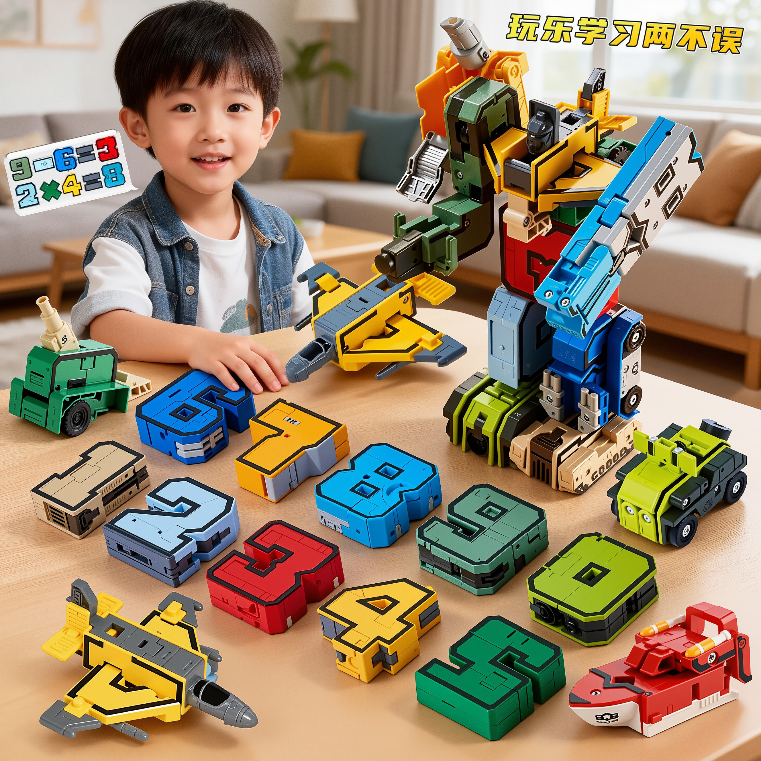 儿童数字合体变形机器人玩具男孩益智符号金刚机甲小汽车套装男童,玩具/童车/益智/积木/模型,儿童机器人/变形玩具,淘宝优惠券,粉丝福利购,淘宝优惠卷
