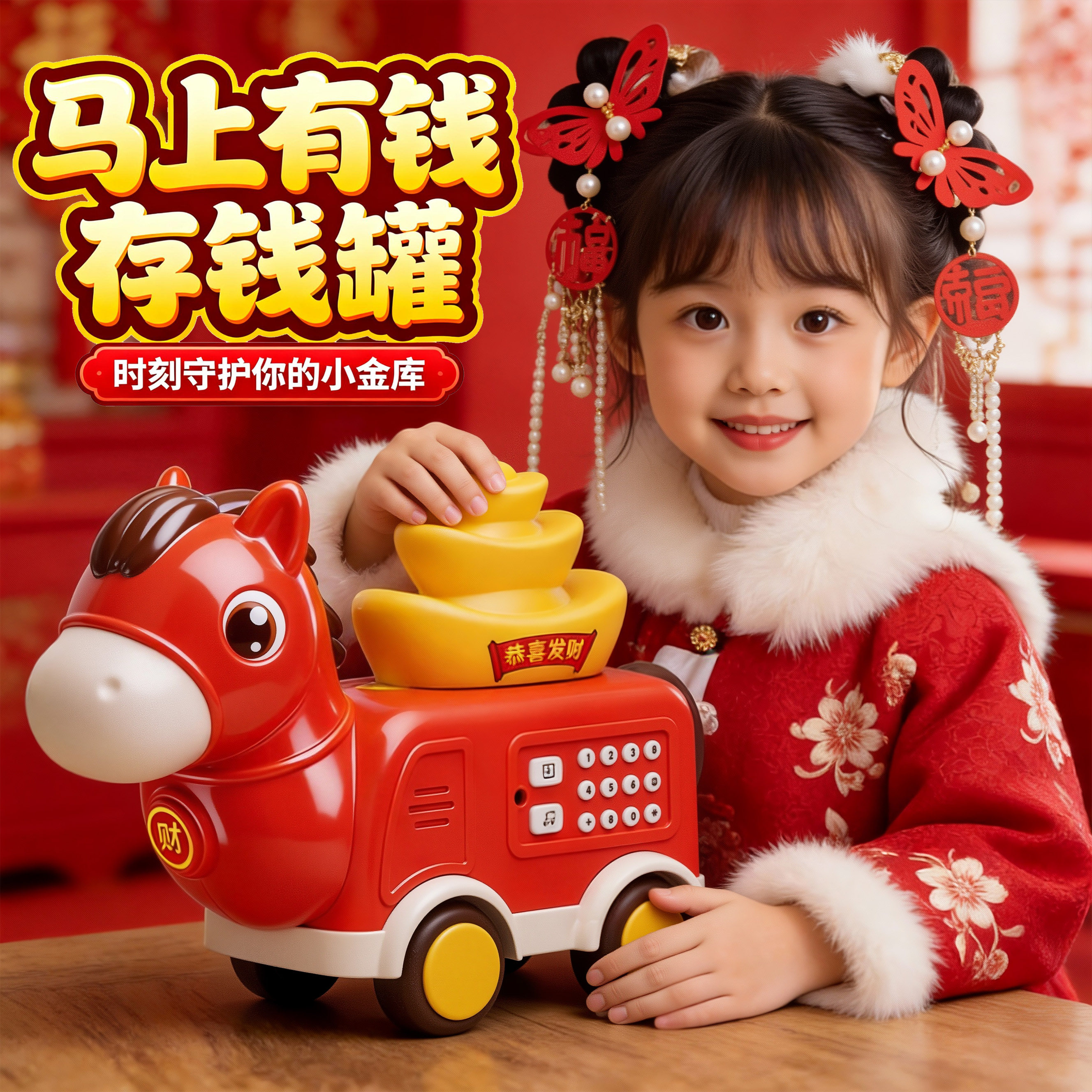 2026新款儿童马年存钱罐玩具女孩只进不出马上有钱储蓄车新年礼物,玩具/童车/益智/积木/模型,过家家玩具,淘宝优惠券,粉丝福利购,淘宝优惠卷