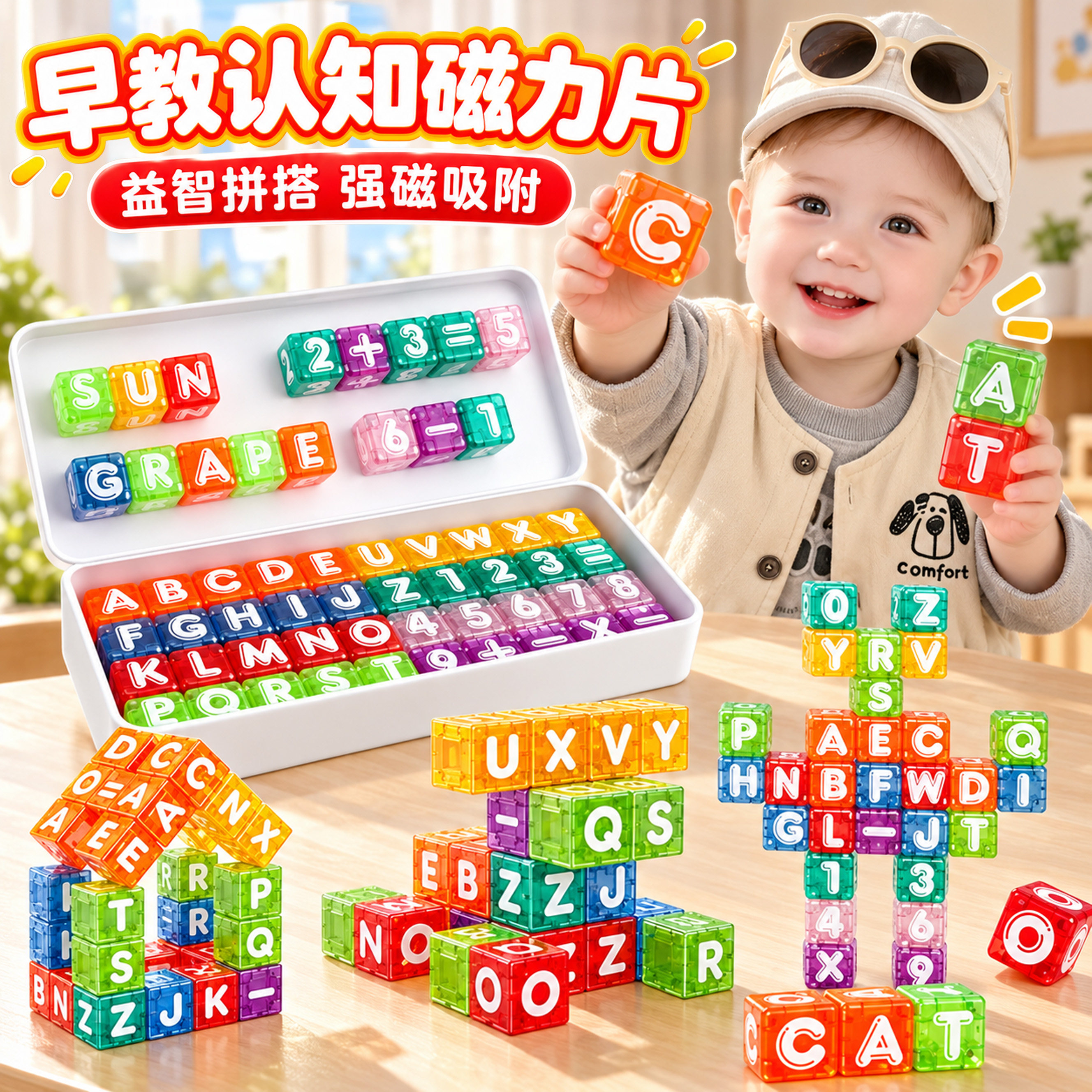 数字字母磁力方块儿童益智玩具男女孩开发大脑思维宝宝早教礼物