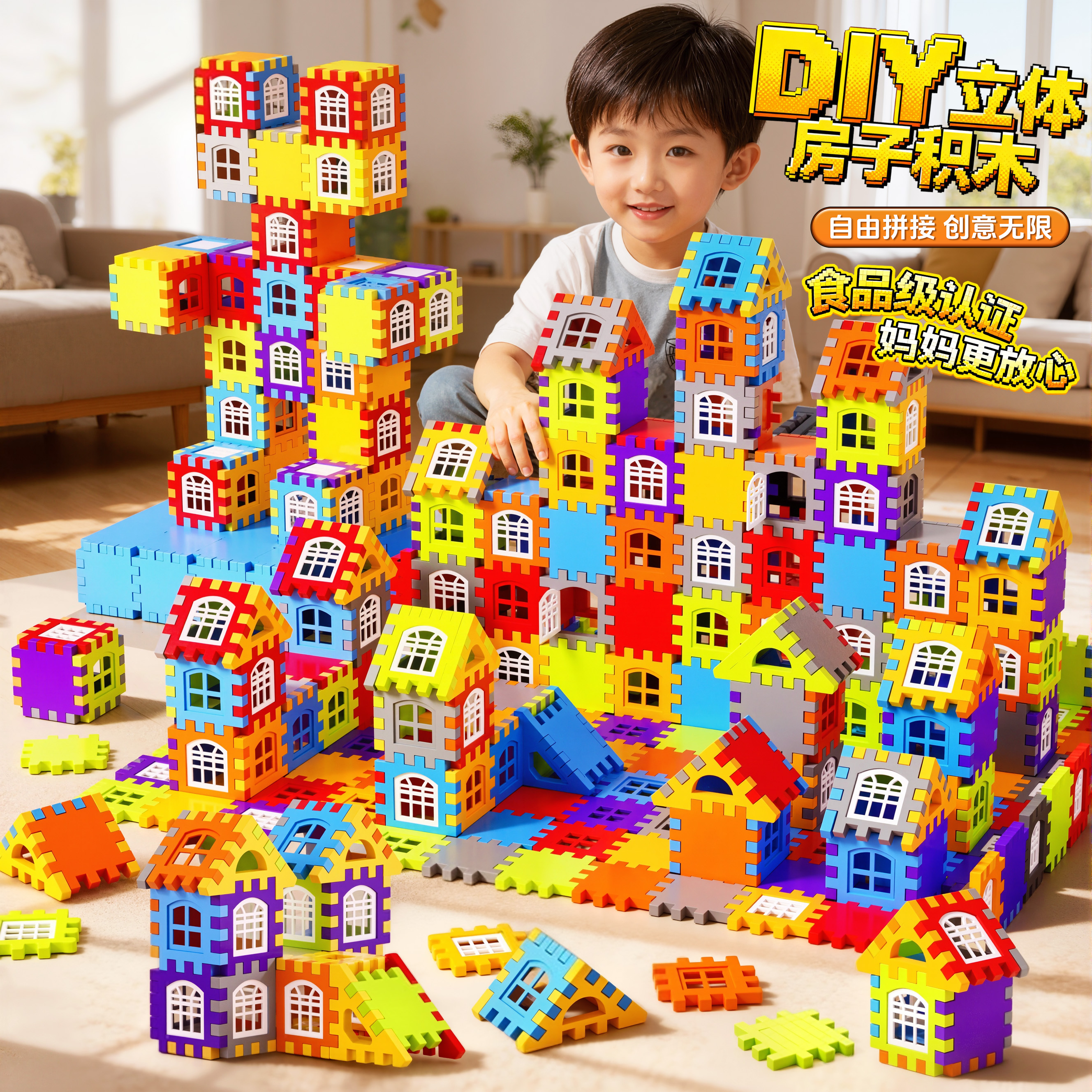 儿童搭房子积木益智拼装玩具