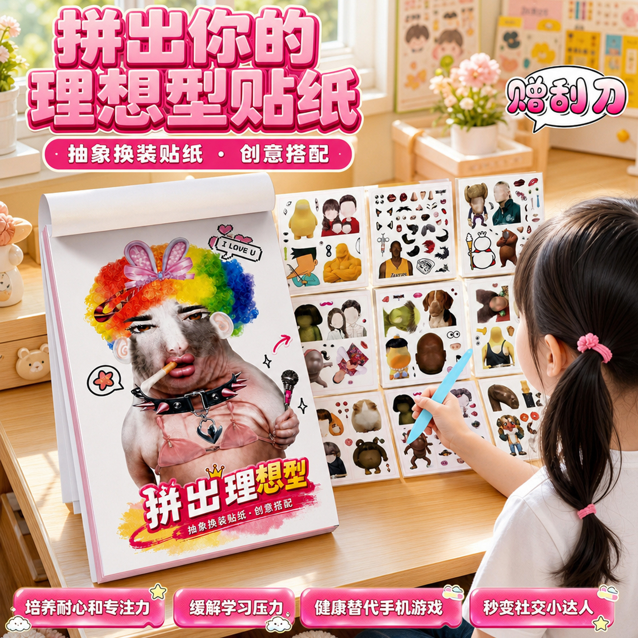 拼出你的理想型贴纸抽象儿童手工diy五官搞怪梗图换装整蛊拼贴画