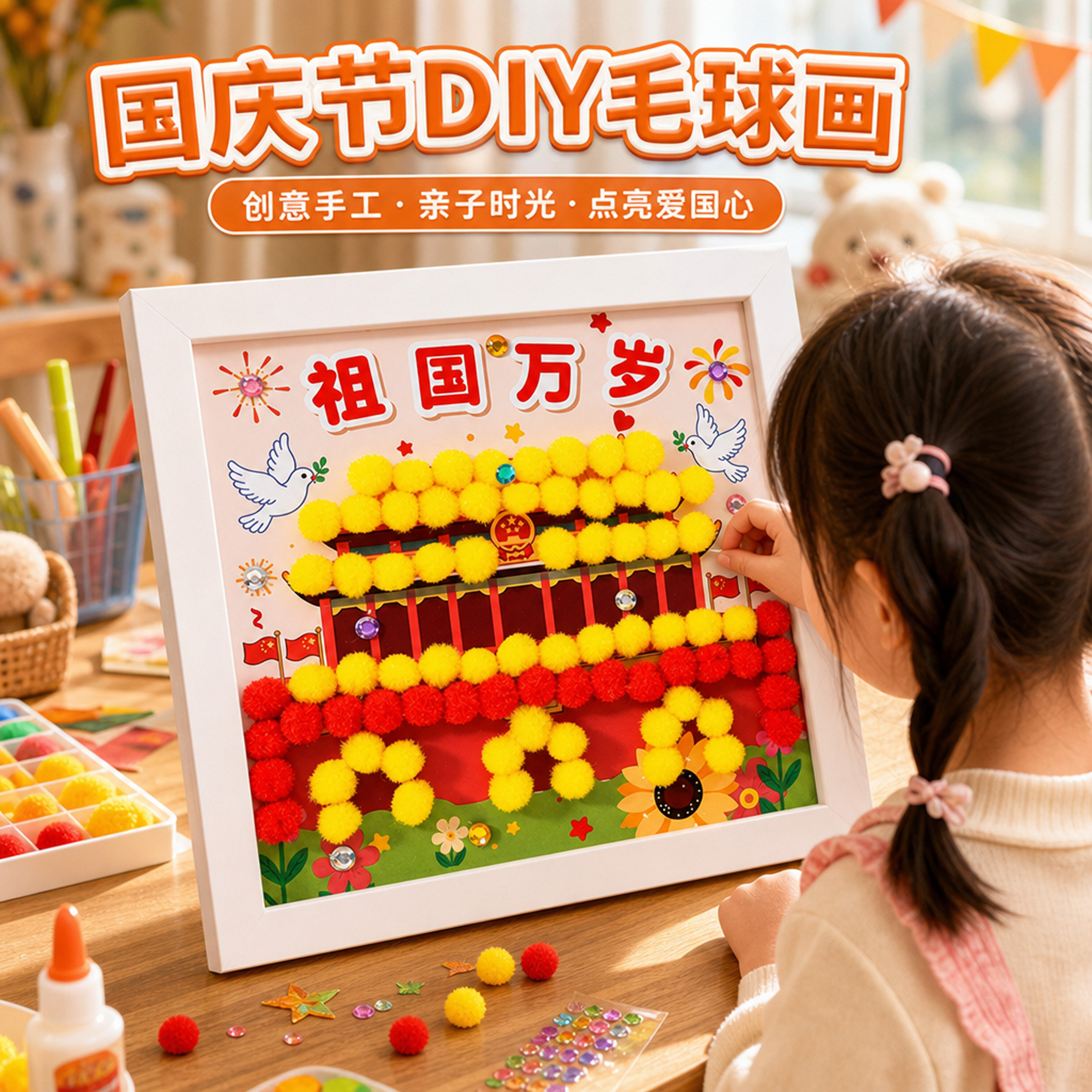 国庆爱国毛球粘贴画儿童材料包图片