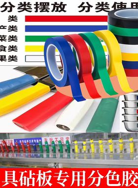 厨房刀具砧板分色胶带粘刀把刀柄菜盆彩色标记4D贴线6s管理定位胶带5S红色窄胶布桌面墙面餐饮厨房分区标记
