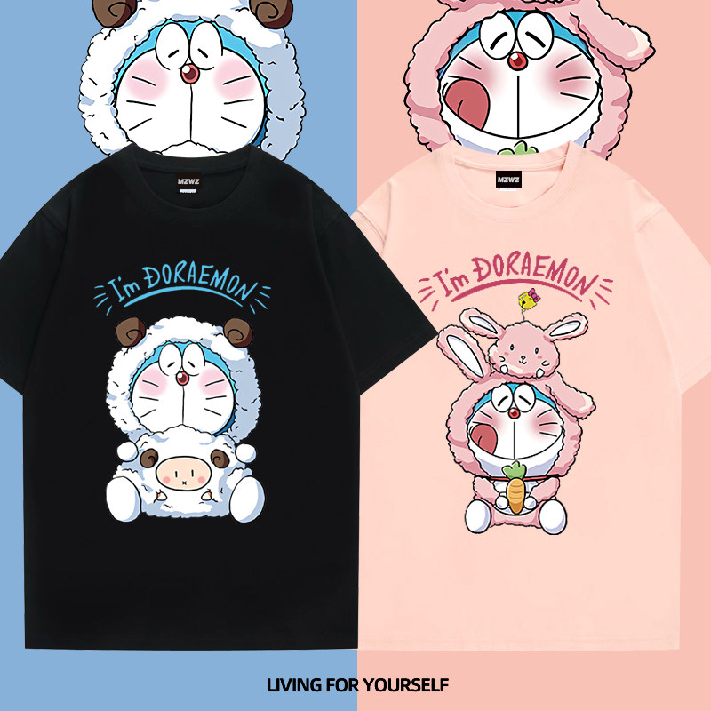 T宽松 MZWZ旗舰店多啦A梦联名定制情侣t恤男女机器叮当猫ins超火
