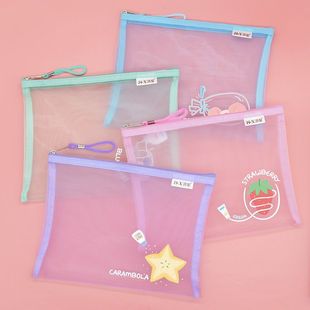 A4网纱袋卡通可爱课本收纳袋孕检b超单资料袋A5/32K作业本拉链袋透明尼龙小清新文件袋小学生一年级B6铅笔袋