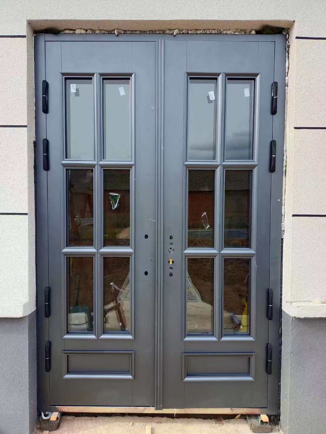 锌合金家用玻璃别墅大门庭院防盗农村乡村自建房入户铜门双开门