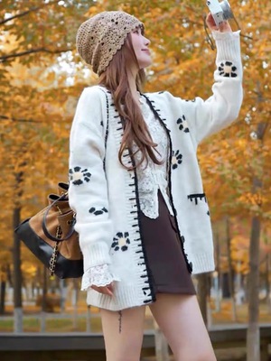 巨好看的刺绣毛衣开衫外套女款2025新款秋季穿搭中长款针织衫上衣