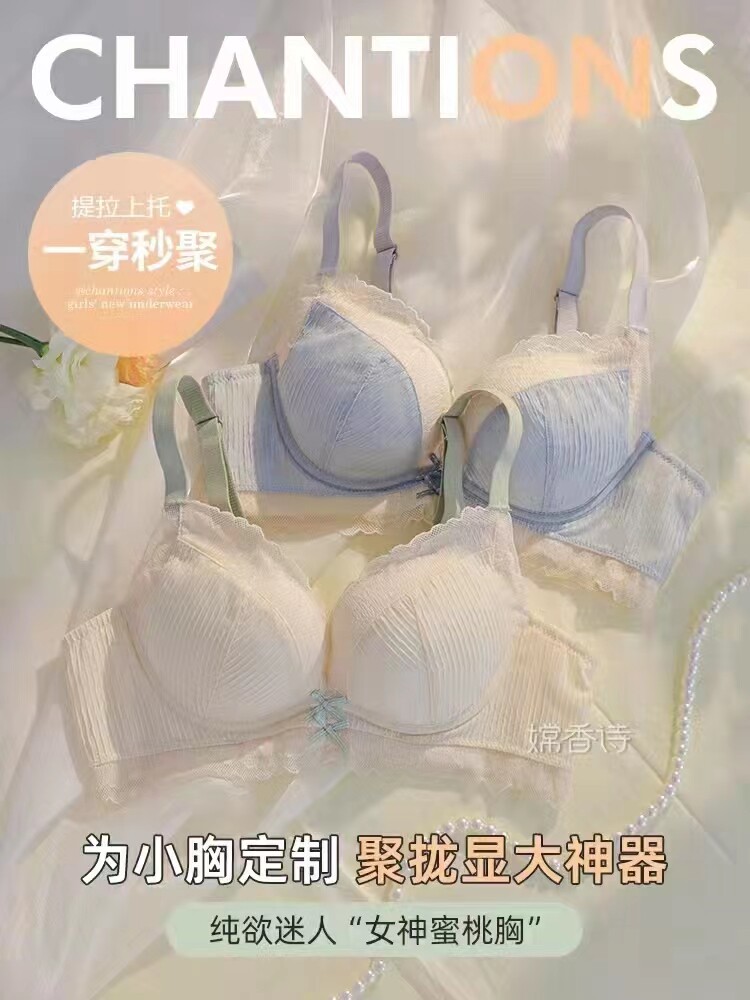 内衣女小胸中厚聚拢调整型收副乳胸罩抹胸薄款无钢圈上托内衣