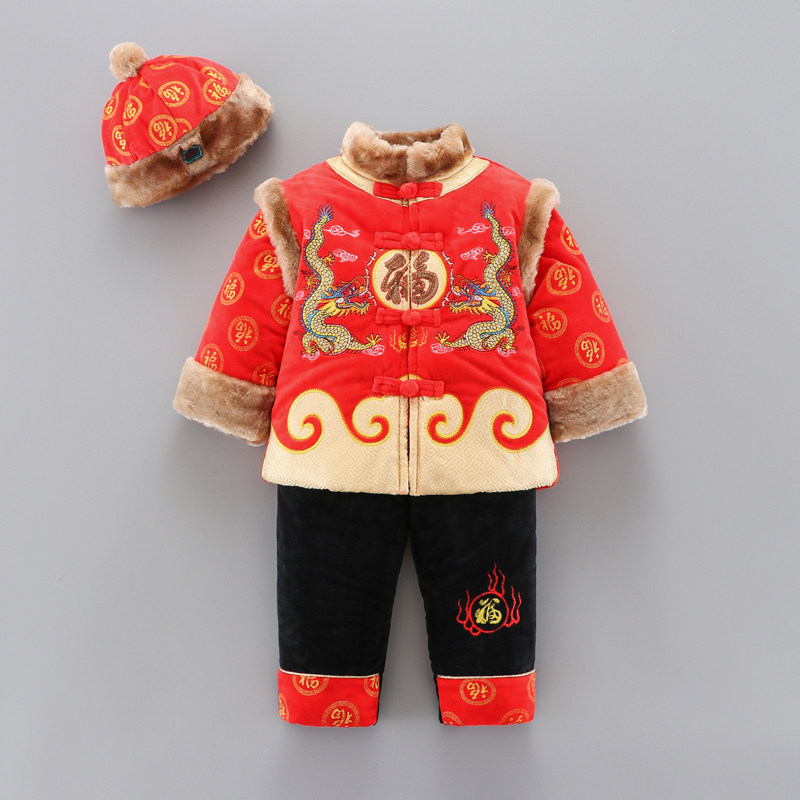 男童唐装冬款棉衣套装加厚小孩周岁生日抓周服儿童复古国风拜年服